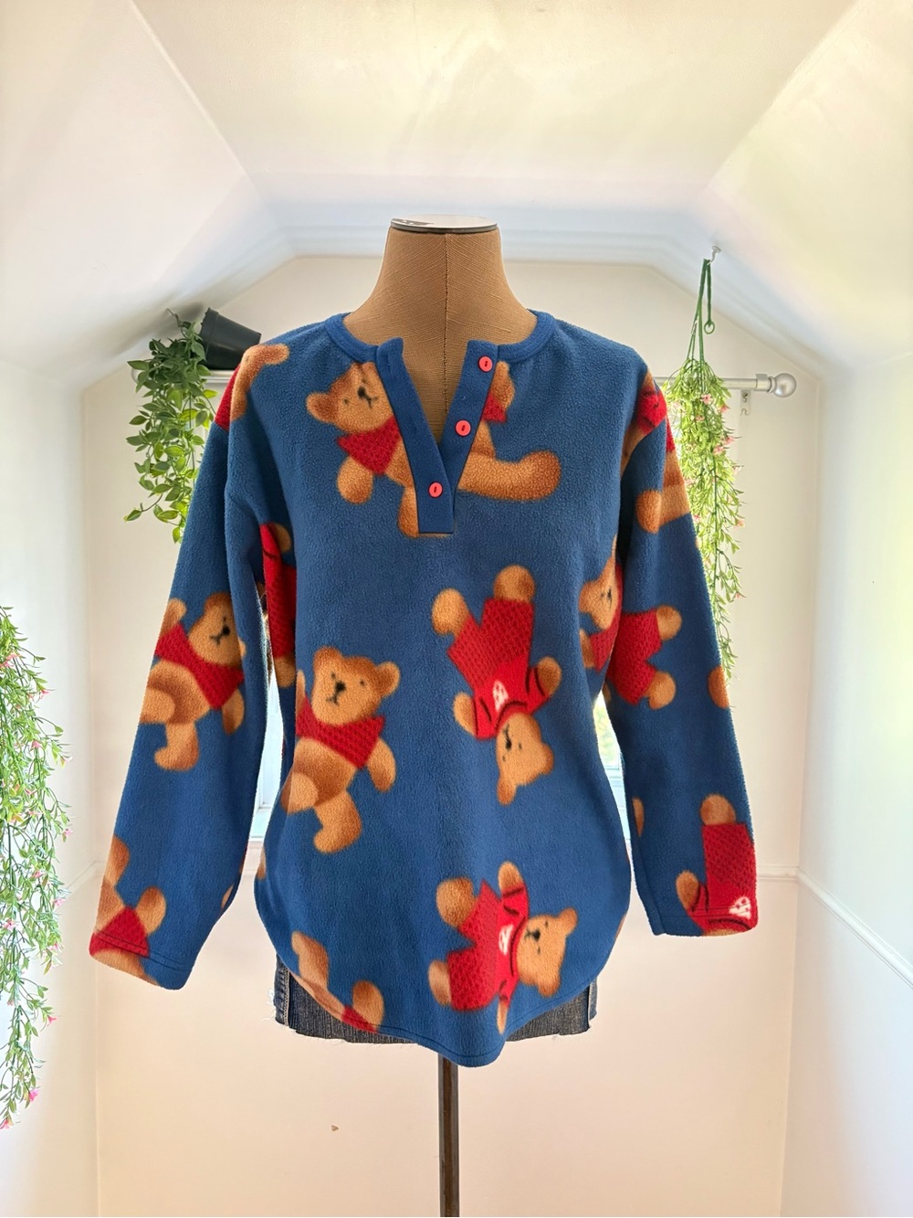 Cozy Blue Teddy Print Fleece Pullover Sweater